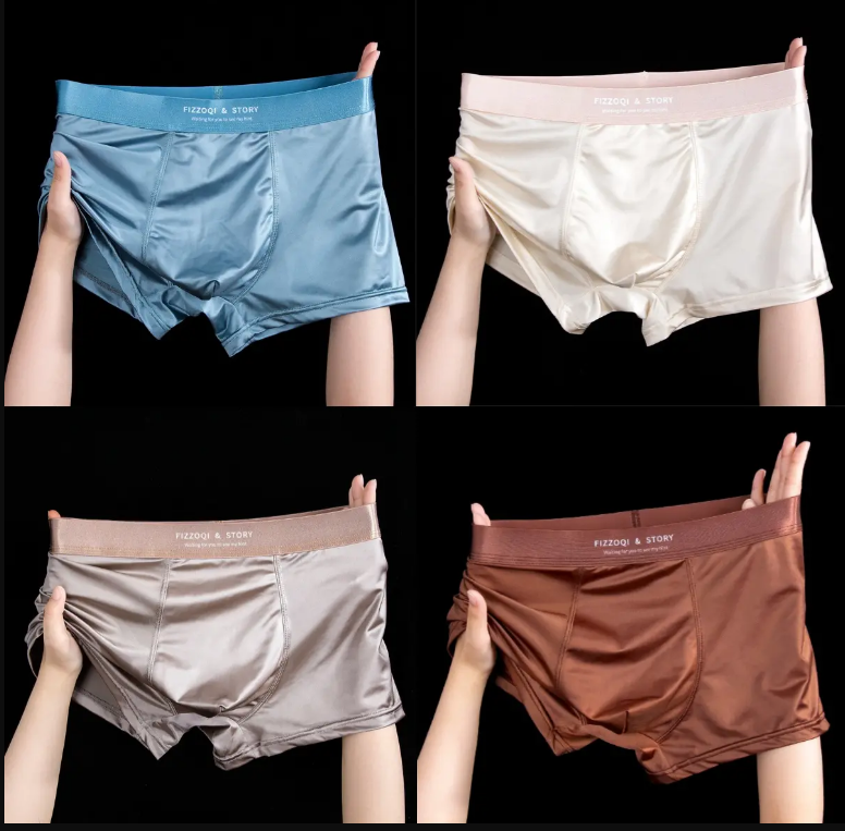 ✨🔥【4 sztuki】Nowa męska bielizna Ice Silk Summer oddychające bokserki satynowe męskie