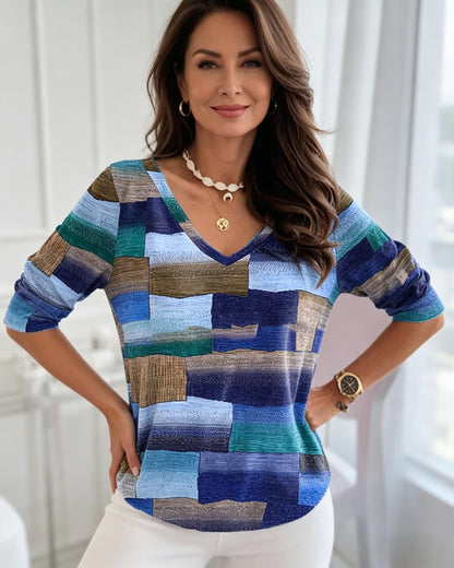 🔥🌷【S-5XL】Nueva blusa estampada con cuello en V para mujer – Tejido cómodo y transpirable
