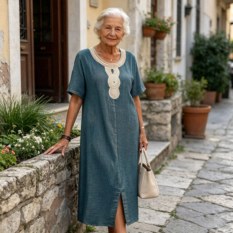 🧚‍♀️👗【50% popusta🔥】【S-3XL】💖Ljetna ženska haljina - mješavina čistog pamuka i lana, s prorezima, široki kroj