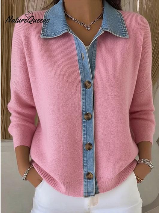 🔥🎉【Oferta specjalna✨】【S-3XL】🌷🙌Nowy zimowy damski kardigan z dzianiny patchworkowej z jeansu