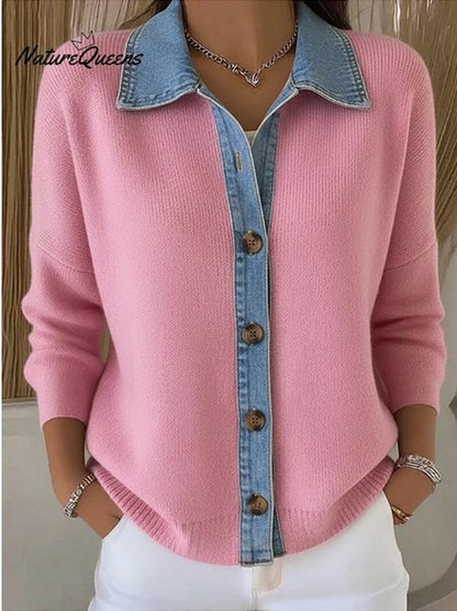 🔥🎉【Oferta specjalna✨】【S-3XL】🌷🙌Nowy zimowy damski kardigan z dzianiny patchworkowej z jeansu