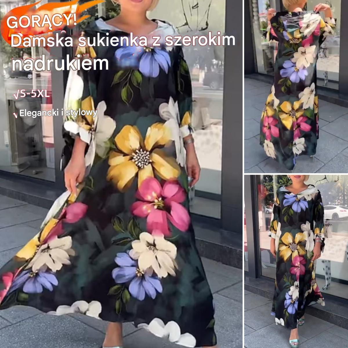 🔥🔥【S-5XL】💖Damska sukienka z szerokim nadrukiem3907856