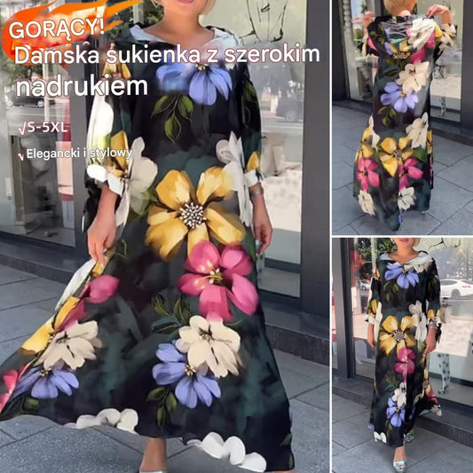 🔥🔥【S-5XL】💖Damska sukienka z szerokim nadrukiem3907856