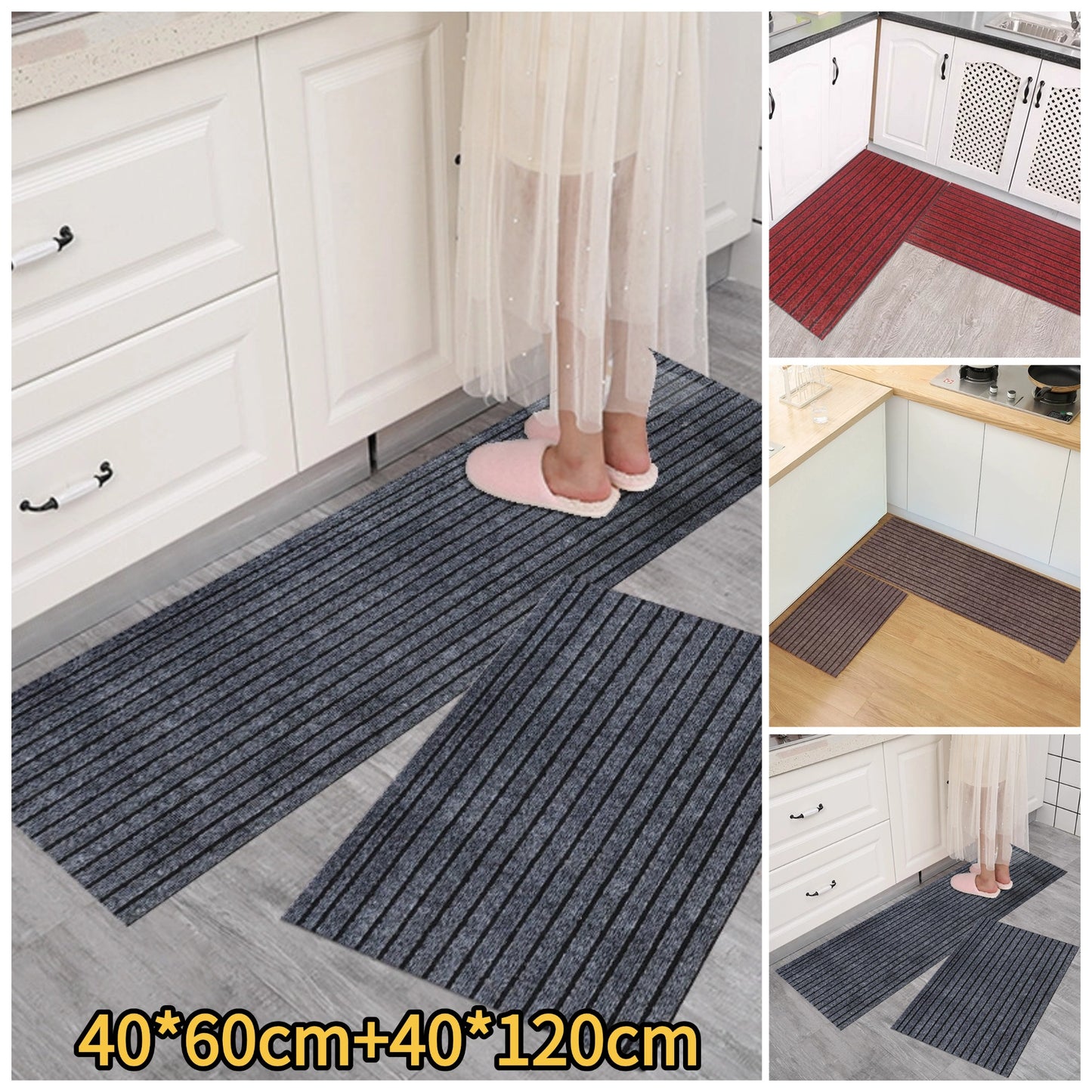 💥👍💦【Plačilo ob dostavi】(40*60cm + 40*120cm) Nedrseča kuhinjska podloga, s protizdrsnimi črtami, vpojna in olje vpijajoča