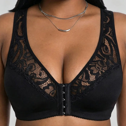 🔥👙【Conjunto de 3 piezas】【L-4XL】Sujetador push-up de encaje de tallas grandes, cierre frontal para poner y quitar fácilmente.