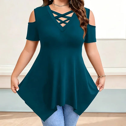 👚【S-5XL】Camiseta moderna con escote en V cruzado y hombros descubiertos