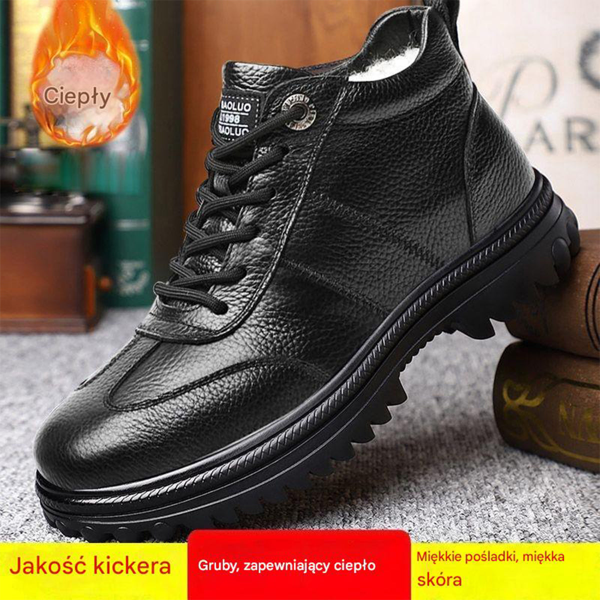 🎉✨【Rozmiary 39-44】Męskie buty zimowe, wykonane z grubej skóry i bawełny, z wełnianą podszewką.