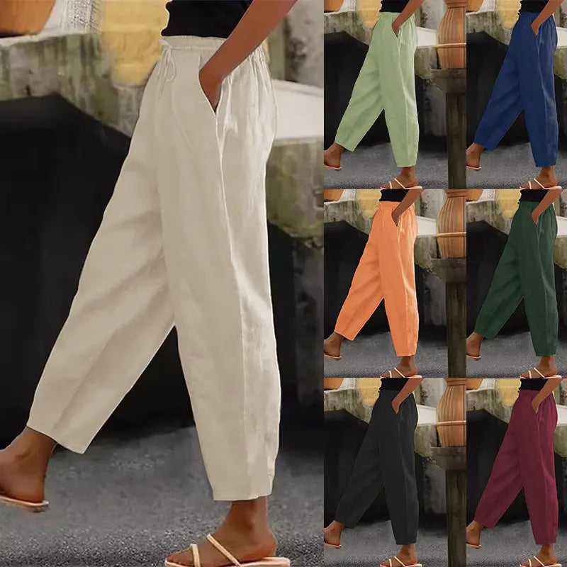 💕48% de descuento💕【40-120 kg】Pantalones casuales para mujer de algodón y lino ✅️Pago contra entrega
