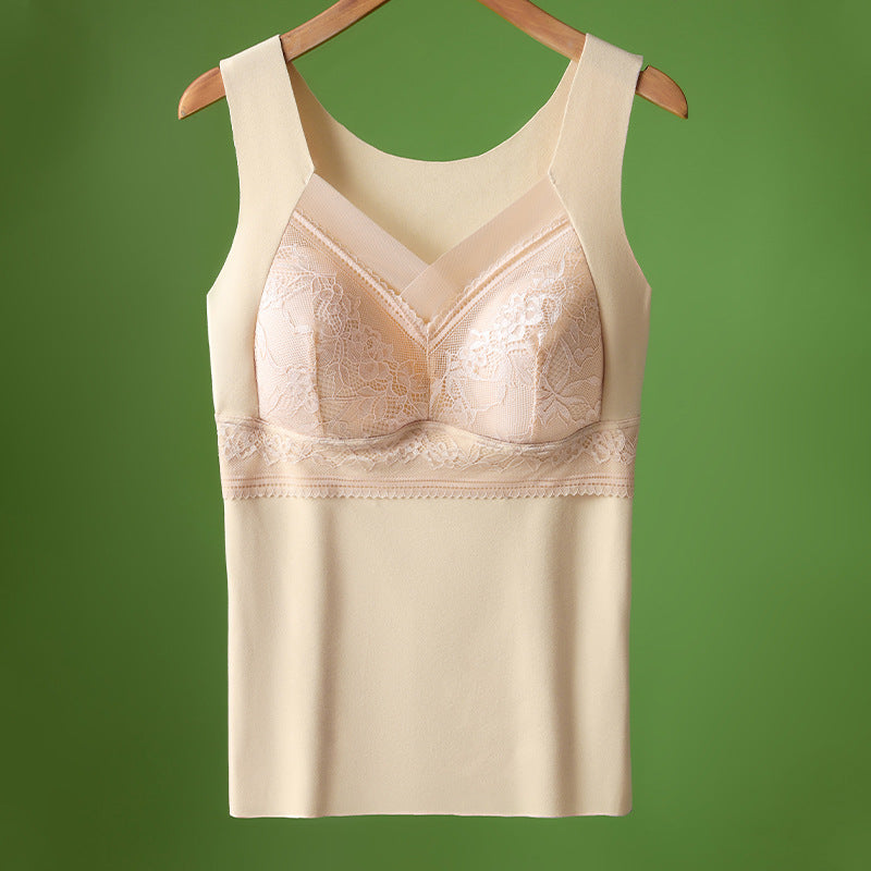 🔥❤️【40-100 komada】Ženski topli jesensko-zimski baršunasti prsluk od čipke s ugrađenim jastučićem za prsa