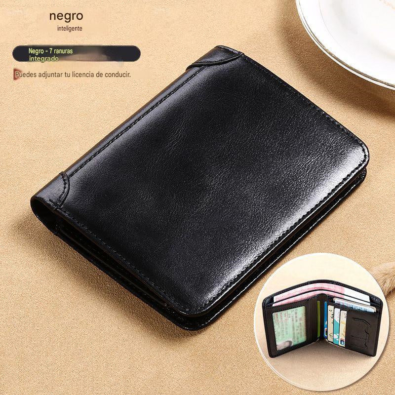 🐂✨ Nueva cartera de cuero genuino para hombre, múltiples ranuras para tarjetas, diseño antirrobo.