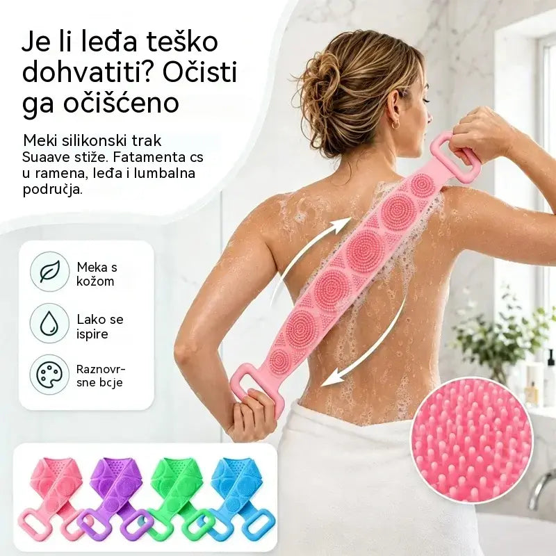 🔥Kupite jedan, drugi dobijete gratis🔥🛁 Dvostrane silikonske rukavice za kupanje – Izuzetno duga četka za piling tijela za jednostavno čišćenje leđa