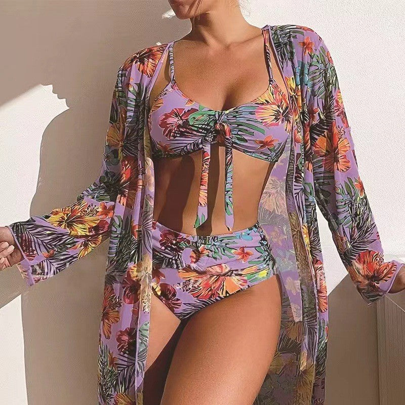👙☀️【Pago contra entrega】💥【40-90 kg】Nuevo y elegante conjunto de traje de baño, incluye una chaqueta ligera con protección solar. (Conjunto de 3 piezas)