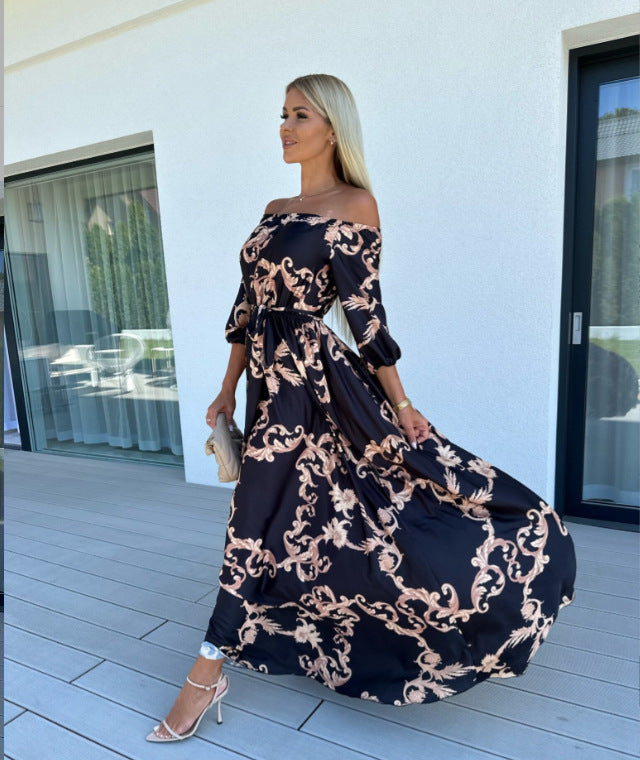 ✨🌈【Specjalne oferty letnie🔥】【S-2XL】Nowa letnia plaża wakacje Elegancka sukienka z nadrukiem na jedno ramię