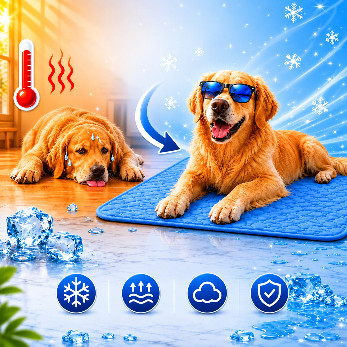 Alfombrilla refrescante para mascotas (no requiere llenado de agua)  — Fabricada en tejido Oxford transpirable; apta para todo tipo de camas o jaulas para mascotas.
