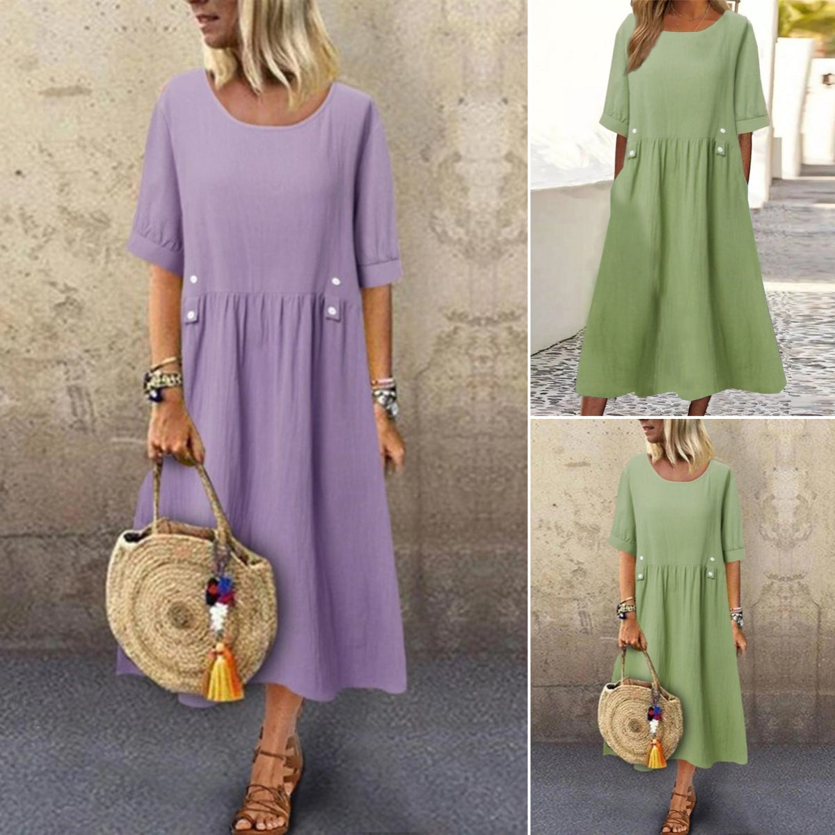 【🏆Gorąca wyprzedaż】👗Prosta i wykwintna sukienka w jednolitym kolorze-3694321