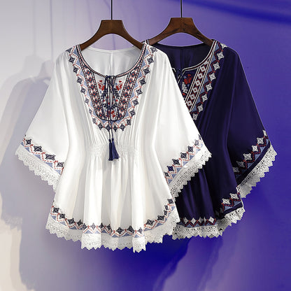 🔥💖【S~5XL】 Damski top z haftem w dużych rozmiarach Nowe letnie topy