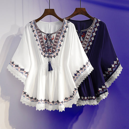🔥💖【S~5XL】 Damski top z haftem w dużych rozmiarach Nowe letnie topy