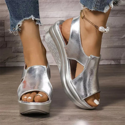 💣【Novedad 2026 + 50% off】Sandalias de mujer con cuña y tiras con hebilla, suela ortopédica suave para aliviar el dolor de pies y zapatos de cuero con soporte plantar.