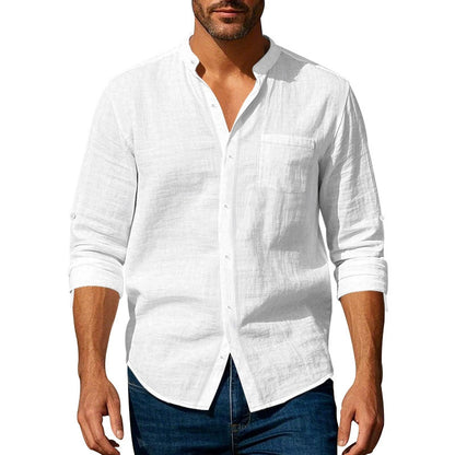 👔50% de descuento🔥【40-100kg】Camisa informal de lino para hombre, manga larga, cuello alto, tejido transpirable. ✅Pago contra entrega