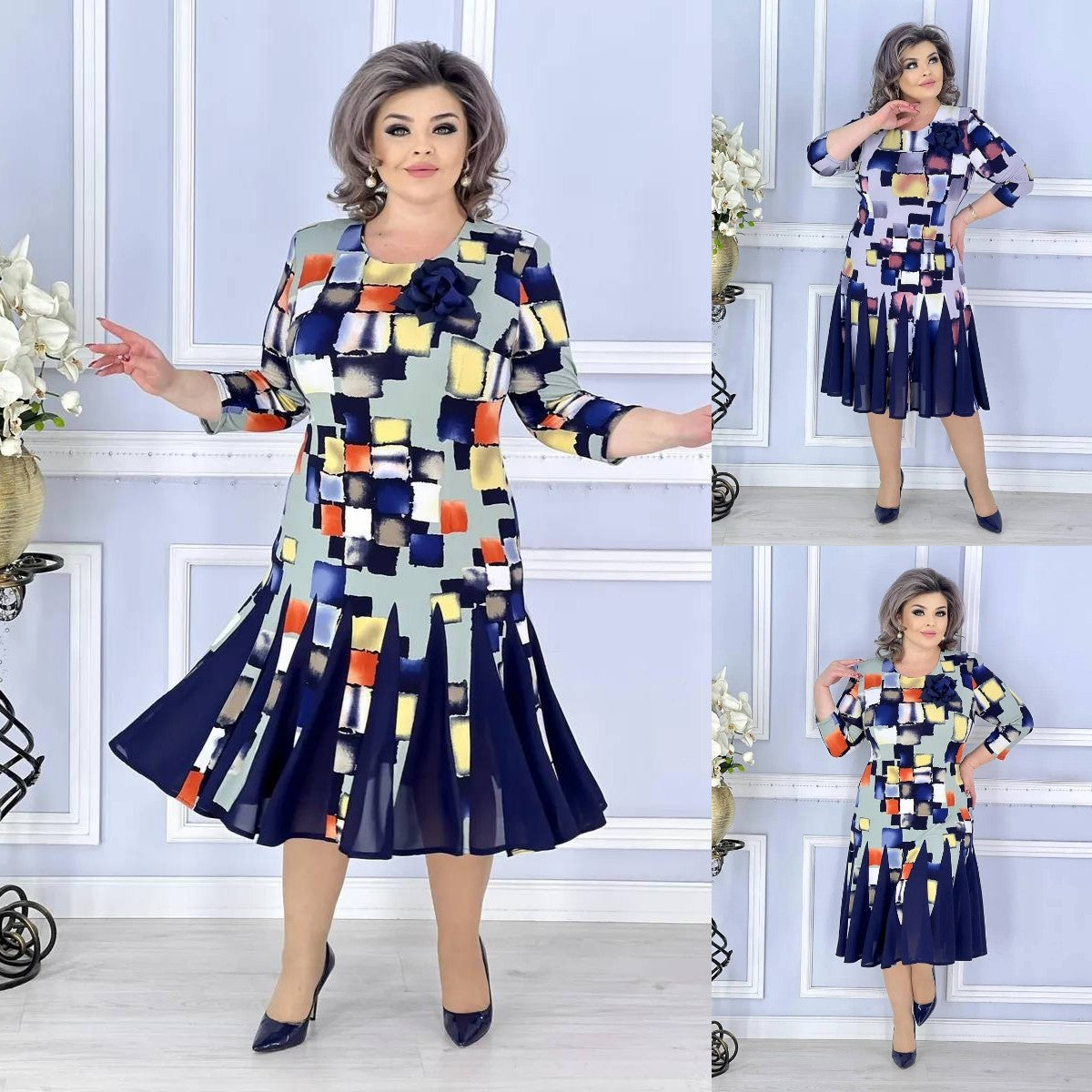 👗💐【S-5XL】Piękna i modna rozkloszowana spódnica z nadrukiem-3893936