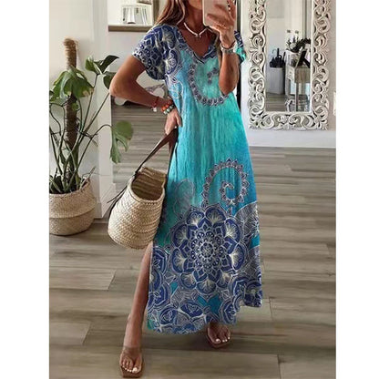 【S-5XL】2024 hot new print sukienka z krótkim rękawem 3698093