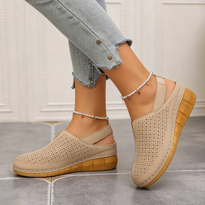 🌿👡 【Oferta limitada mitad de precio】(tallas 36-43) Zapatos de verano 2026 de cuero genuino: diseño slip-on con plataforma cómoda, modelo perforado transpirable para exterior