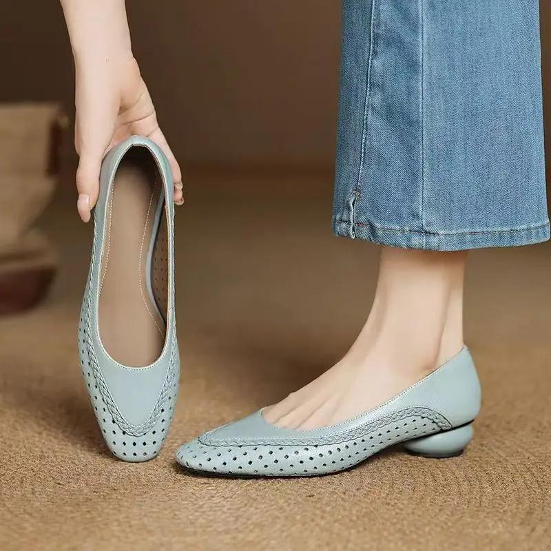 👡【Novedad 2026, oferta por tiempo limitado al 50%】 pantofi cu toc gros și talpă moale, stil franțuzesc, cu decupaje aerisite