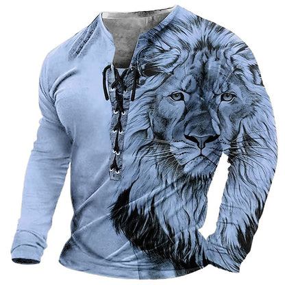🦁🦁Męski, swobodny T-shirt z długim rękawem i nadrukiem 3D【Darmowa wysyłka, płatność przy odbiorze】