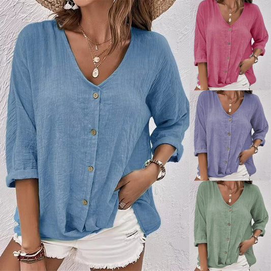 🔥【S-3XL】Nová volnočasová košile s V-výstřihem 2025 – lehká, pohodlná a stylová