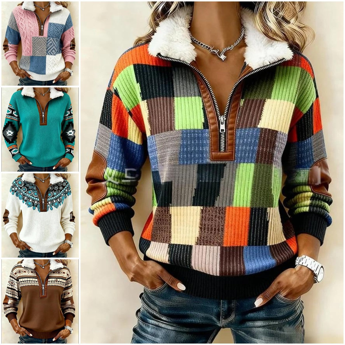 【S-3XL】Časovno omejeno presenečenje: 50 % popust!🔥🔥 Pulover z dolgimi rokavi in potiskom ter krznenim kardiganom