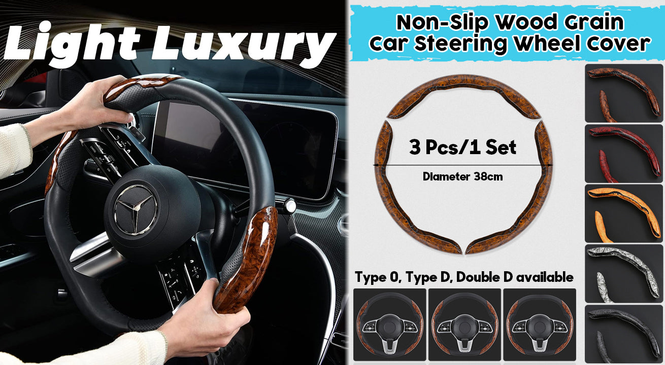 🔥🔥Bestseller w Polsce🔥🔥🚗【1 zestaw 3 sztuk】Drewniana antypoślizgowa osłona kierownicy samochodu