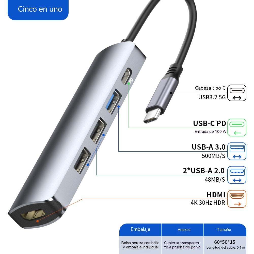 🔌✨ 5v1 prenosný USB-C hub s výstupom 4K HDMI 🎥💻