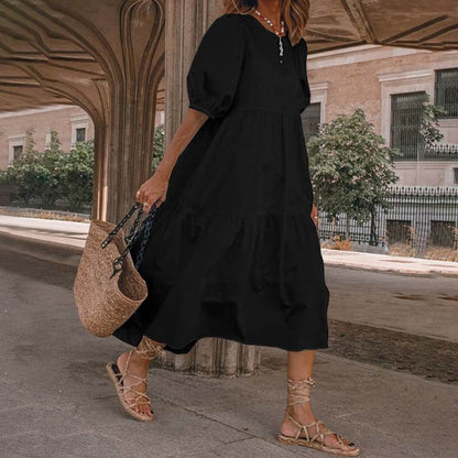 Nowość【S-5XL】Damska sukienka letnia w stylu boho z naturalnej bawełny i lnu, sukienka retro z okrągłym dekoltem