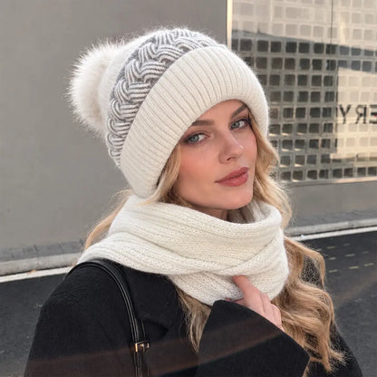 ❄️ Damska czapka zimowa z szalikiem i nausznikami | Ciepły zestaw dzianinowy 3 w 1