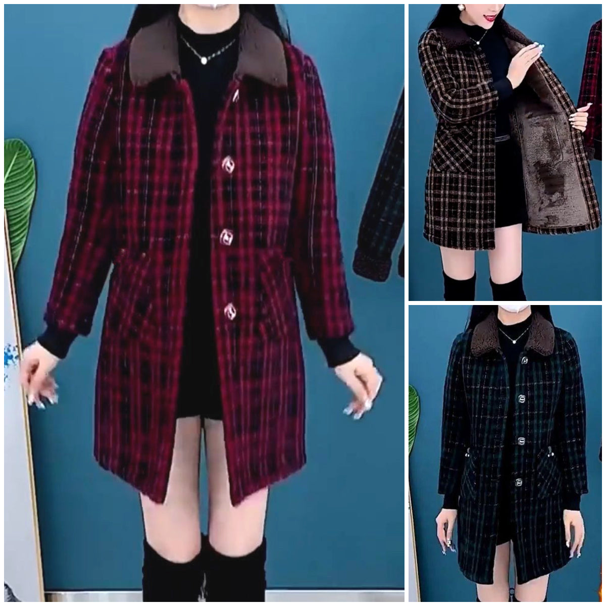 🍁🍂【M-4XL】Nowy płaszcz w kratę z zagęszczonego kaszmiru na jesień i zimę średniej długości