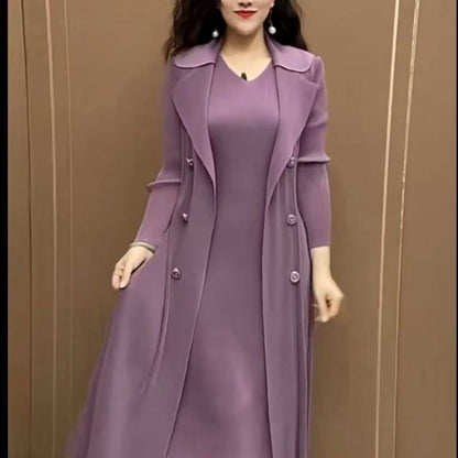 🍂👗【M-4XL】Jesienna, modna, rozciągliwa, dwuczęściowa sukienka wiatrówka