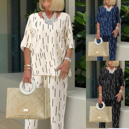 Nowość 👚👖【Topy + Spodnie】💕[S-5XL] 2025 Wiosna i Lato nowy modny okrągły dekolt pięciopunktowe rękawy luźny dwuczęściowy garnitur