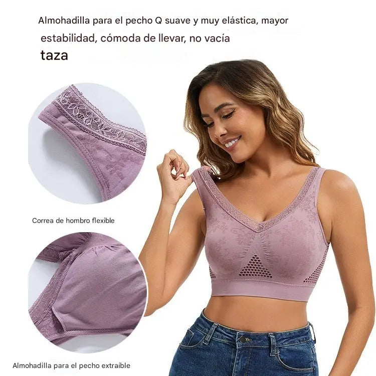 🎉👙【40-120KG】【Paquete de 3】✨Sujetador de encaje sin aros para mujer, de alta sujeción