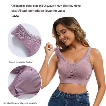 🎉👙【40-120KG】【Paquete de 3】✨Sujetador de encaje sin aros para mujer, de alta sujeción