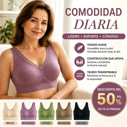 🎉👙【40-120KG】【Paquete de 3】✨Sujetador de encaje sin aros para mujer, de alta sujeción