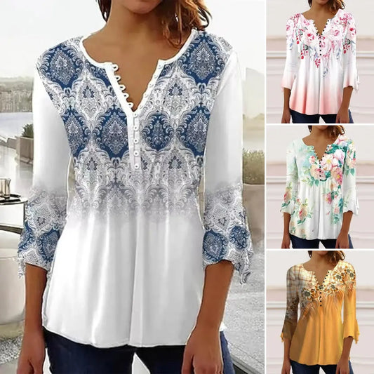 😍【50% zniżki!】Stylowa damska koszulka z dekoltem w serek [S-5XL], z bardzo nowoczesnym nadrukiem.