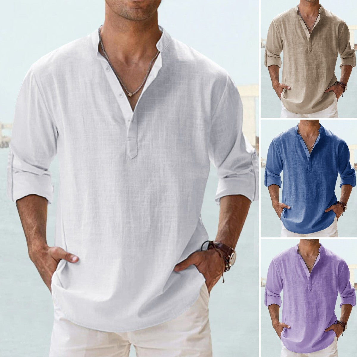 🔥👔【S-5XL】2025 nowa modna męska swobodna koszula z bawełny i lnu na każdy mecz-3917630