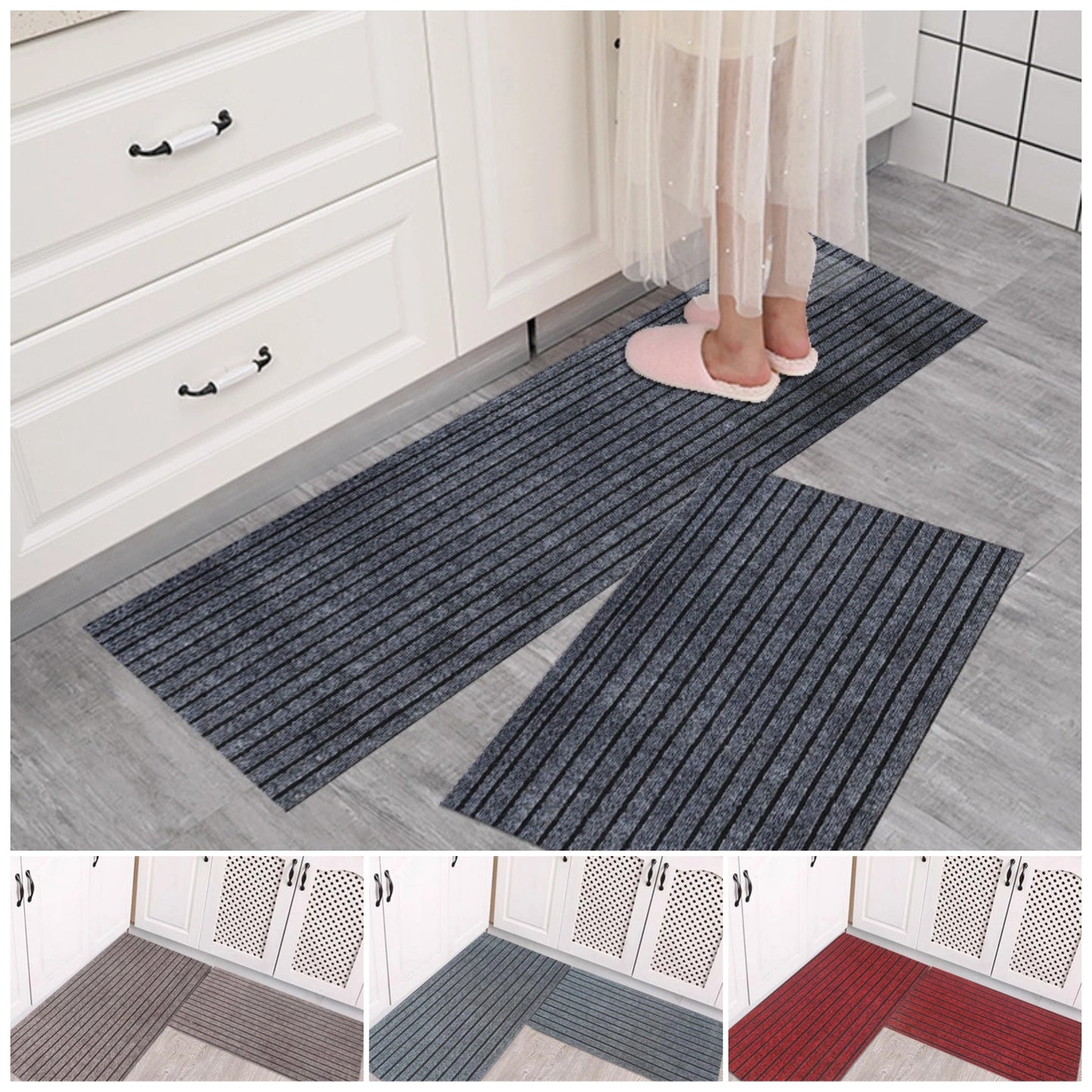 💥👍💦【Plačilo ob dostavi】(40*60cm + 40*120cm) Nedrseča kuhinjska podloga, s protizdrsnimi črtami, vpojna in olje vpijajoča