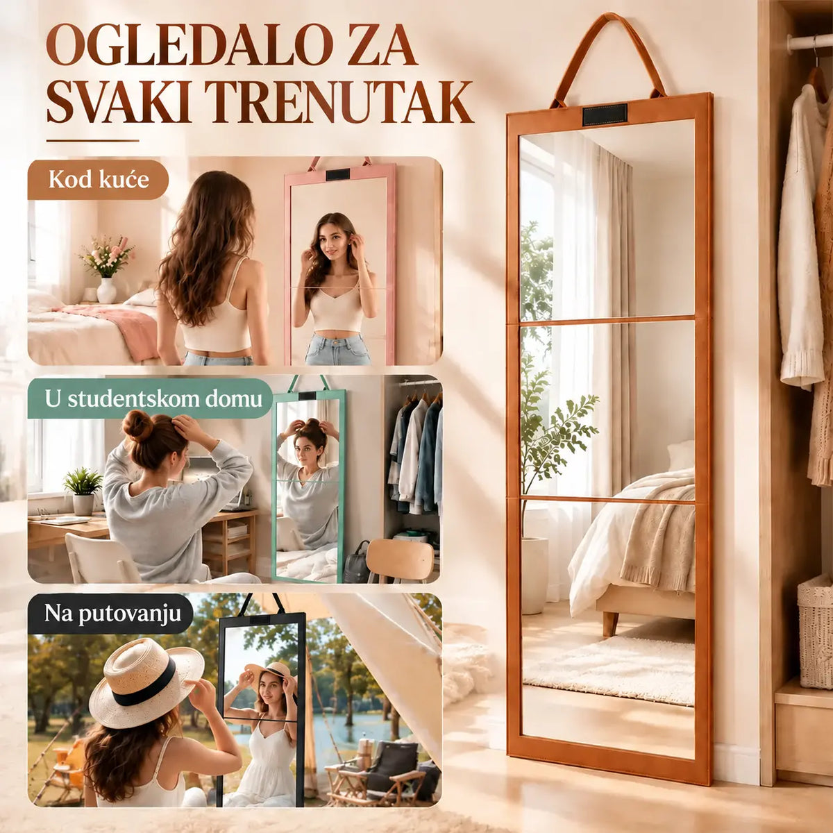 👗👜 Sklopivo, prijenosno putno ogledalo pune visine, opremljeno ručkom za nošenje i zaštitnom futrolom od filca otpornom na udarce – dizajnirano poput mape ✨