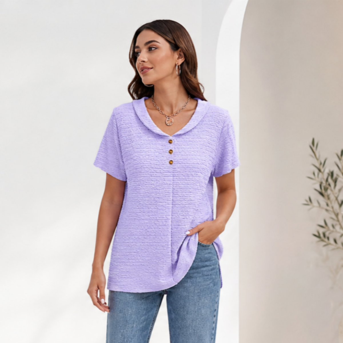 🔥✨【50% de descuento🔥】Nuevas camisetas de verano elegantes y modernas de color liso para mujer