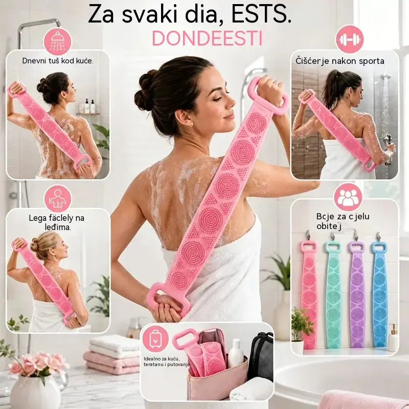 🔥Kupite jedan, drugi dobijete gratis🔥🛁 Dvostrane silikonske rukavice za kupanje – Izuzetno duga četka za piling tijela za jednostavno čišćenje leđa