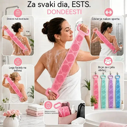 🔥Kupite jedan, drugi dobijete gratis🔥🛁 Dvostrane silikonske rukavice za kupanje – Izuzetno duga četka za piling tijela za jednostavno čišćenje leđa