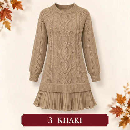 Elegantné pletené šaty s plisovaným lemom — pohodlný štýl na chladnejšie dni, dostupné vo veľkostiach S–3XL.