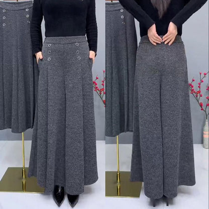 ✨🤩【XL-4XL】Zesílené teplé vlněné kalhoty s širokými nohavicemi😚 Široké a elastické kalhoty s širokými nohavicemi