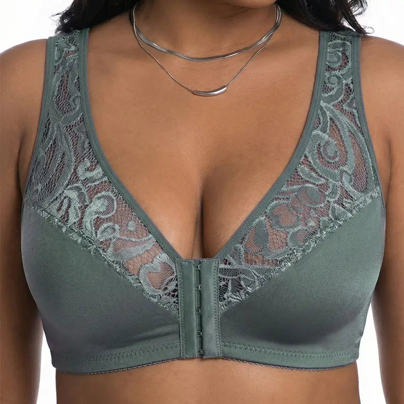 🔥👙【Conjunto de 3 piezas】【L-4XL】Sujetador push-up de encaje de tallas grandes, cierre frontal para poner y quitar fácilmente.